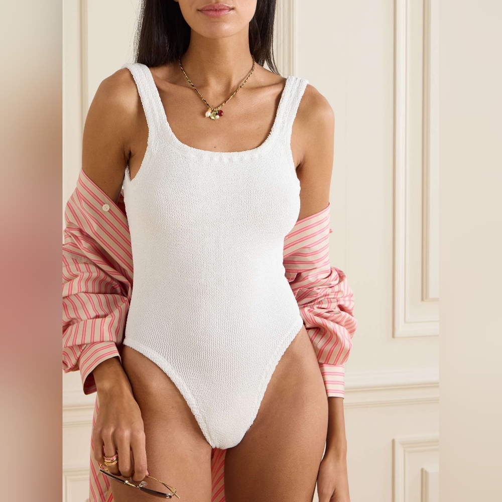 HUNZA G Square Neck One Piece Crinkle swimsuit